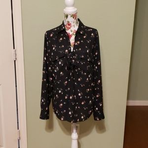 Xl Blouse with Rose prints, Black,  thin